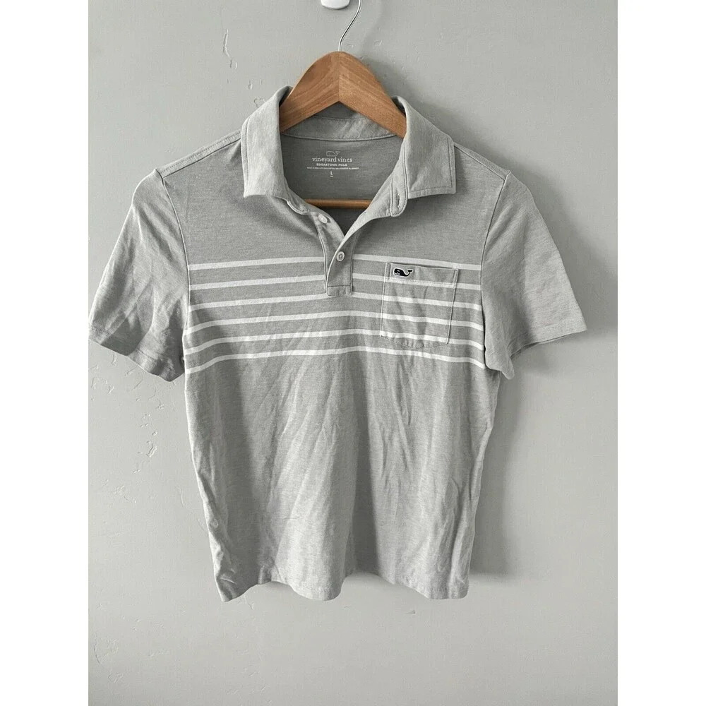 Vineyard Vines Edgartown‎ Grey Striped Polo Shirt Boys Size Small L 16 Whale